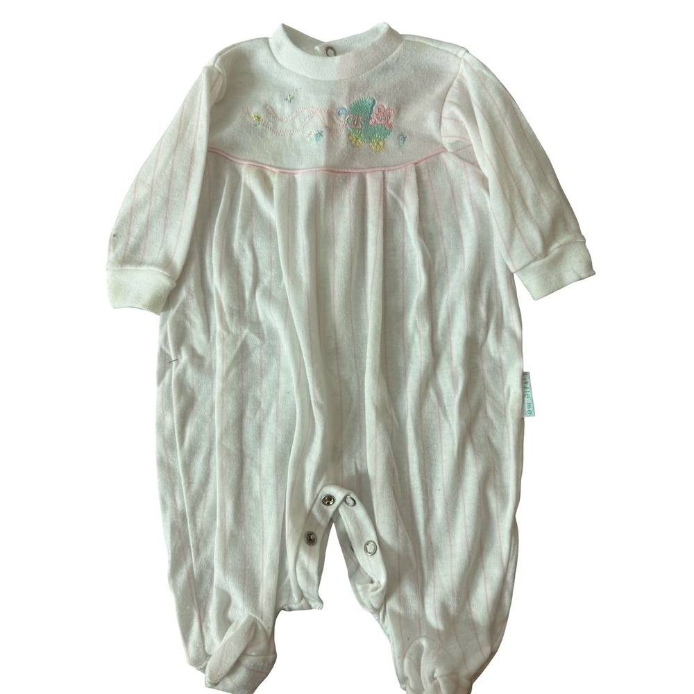 VTG Little Me 12-17lbs 3-6 months pink white sleeper usa made‎ infant girl